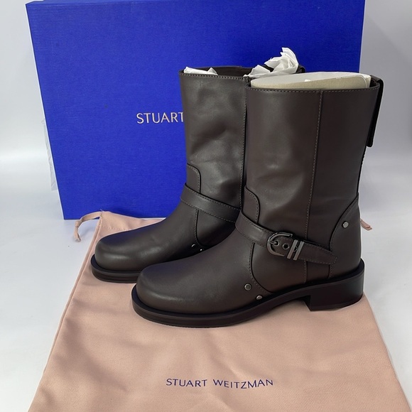 Stuart Weitzman Shoes - Stuart Weitzman Women Maverick Pull On Moto Booties Size US 7B  Walnut Leather